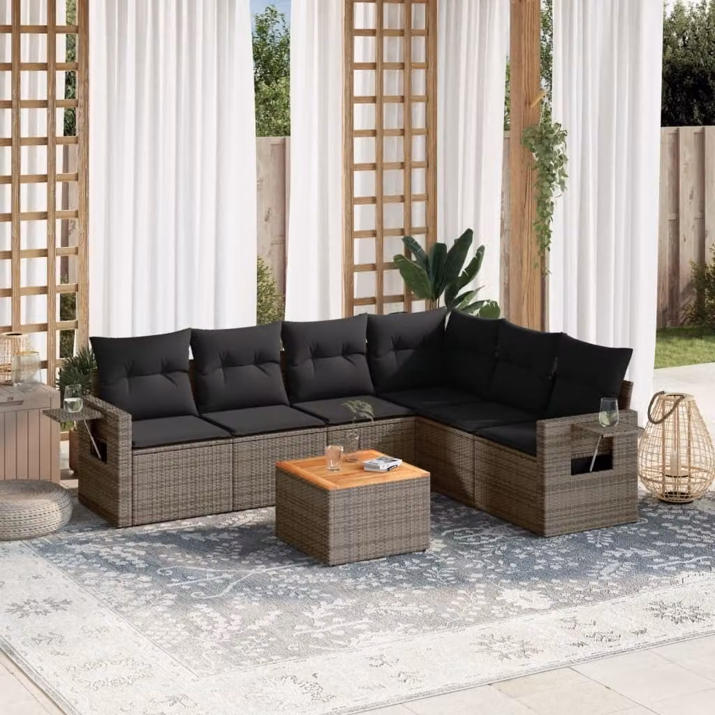Maison Exclusive - Set Divani da Giardino 7 pz con Cuscini Grigio in Polyrattan