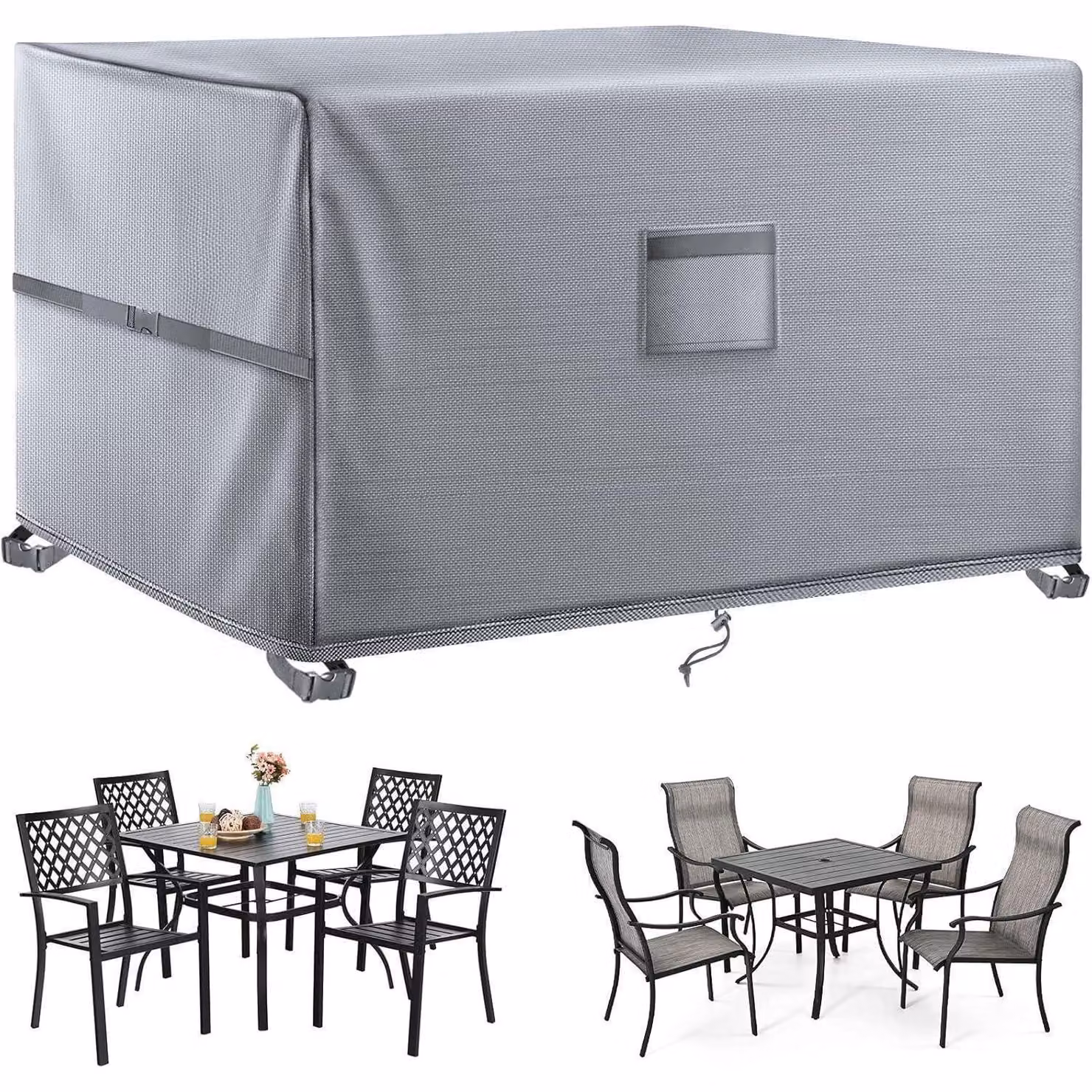 Kovshuiwe, coperture per mobili da giardino, 200x200x90 cm, impermeabile, resistente al vento, tessuto Oxford 420D, ideale per mobili da esterno, colore grigio