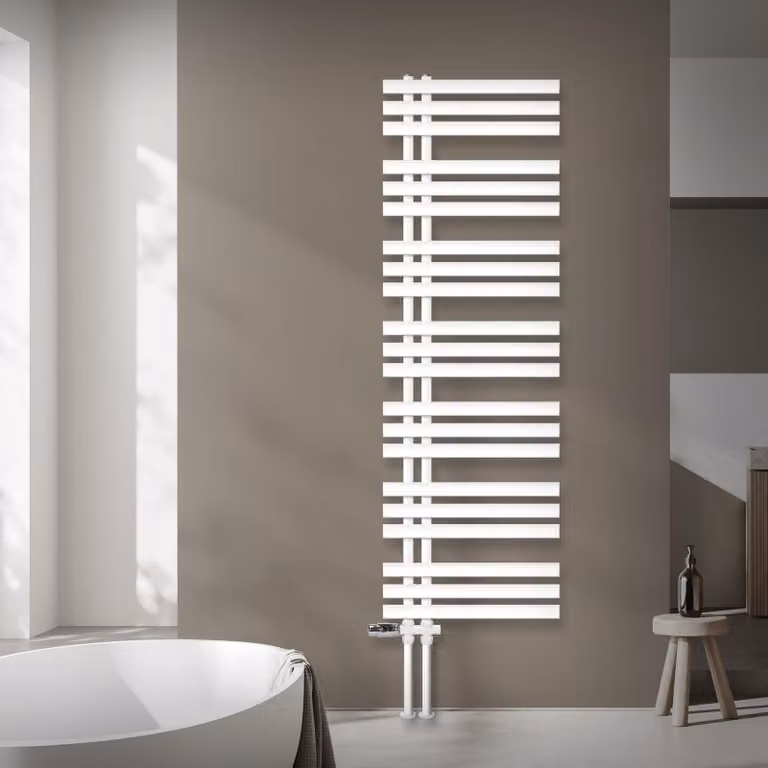 Radiatore da bagno LuxeBath Design, 500x1600 mm, bianco, set di collegamento termostatico a pavimento, senza elemento riscaldante