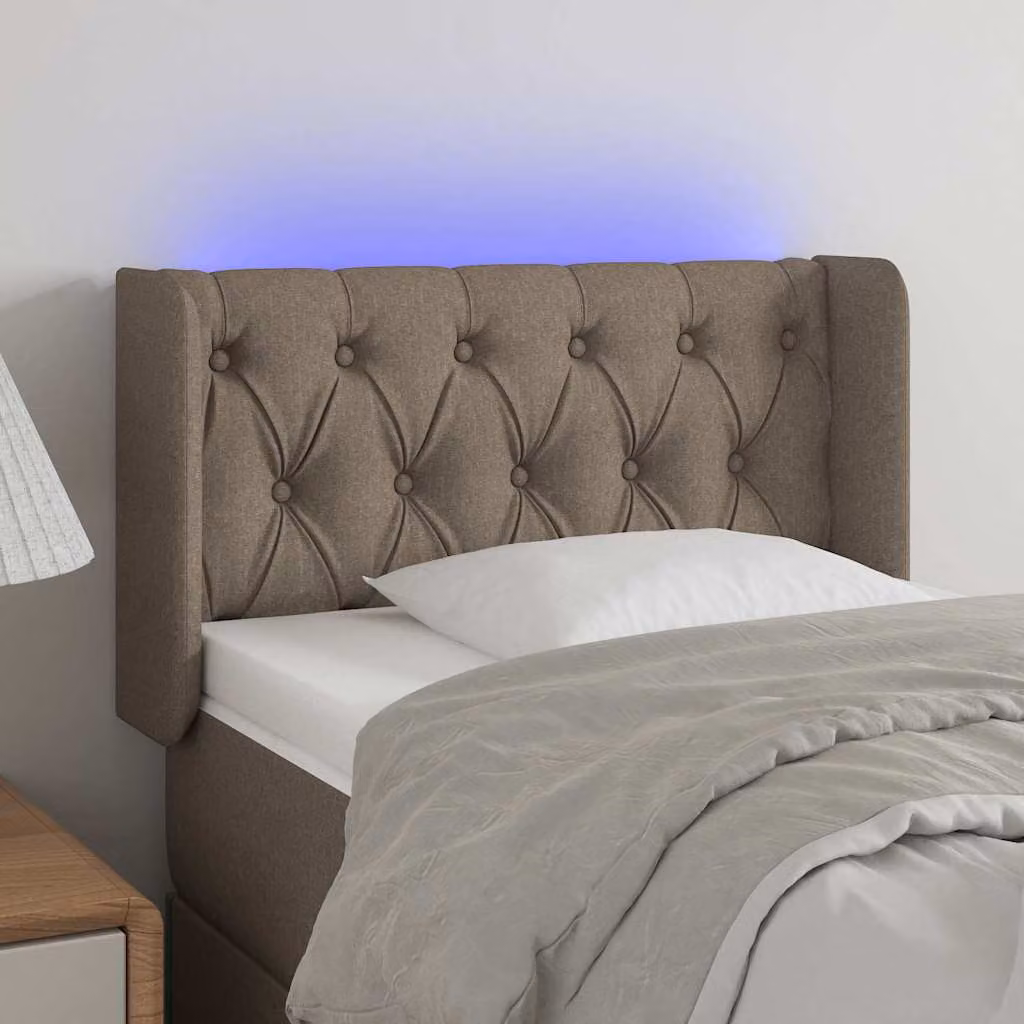 Testiera con LED e porta USB vidaXL in tessuto color tortora, L 83 cm, P 16 cm, H 78-88 cm