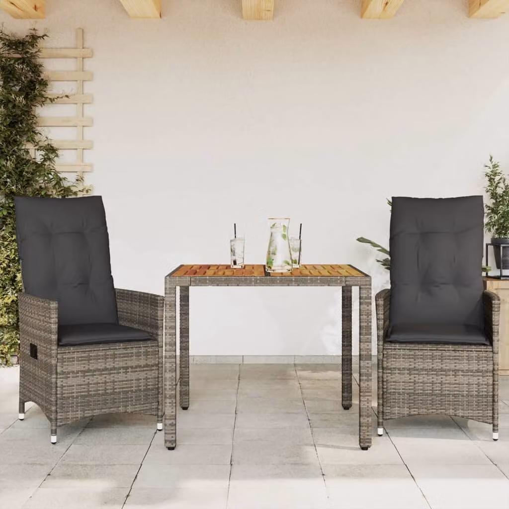 Maison Exclusive - Set da bistrot 3 pezzi con cuscini grigio in polyrattan