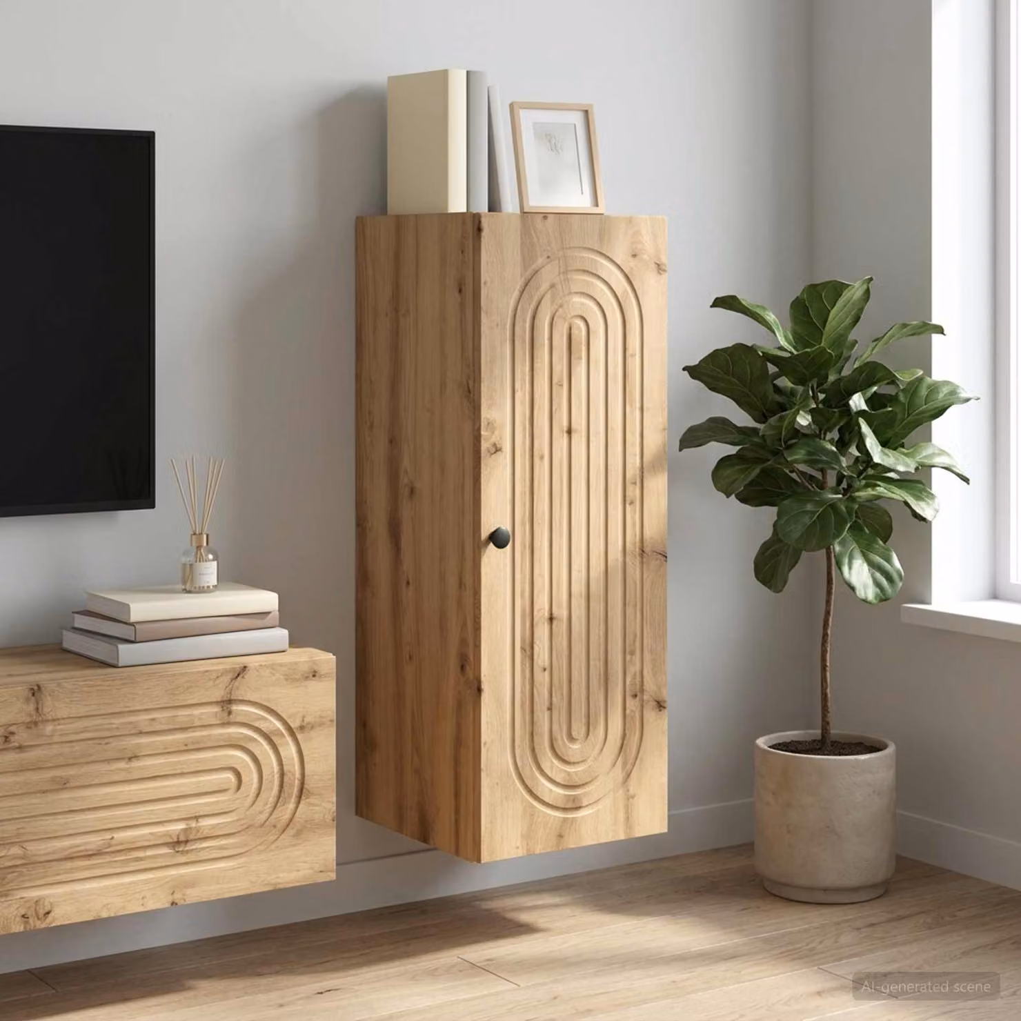 Mobiletto a muro moderno vidaXL in legno e metallo marrone con ante a battente e ripiani interni L/P/H: 33 x 34,5 x 90 cm