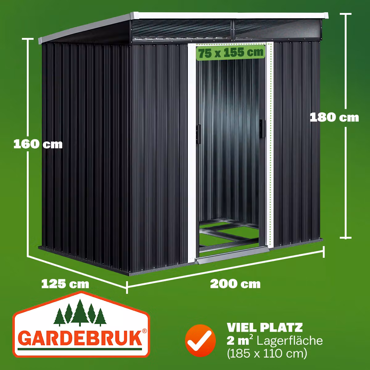 Casetta da giardino Gardebruk in acciaio zincato antracite con finestre in policarbonato L 200 cm x P 125 cm x H 180 cm – 3