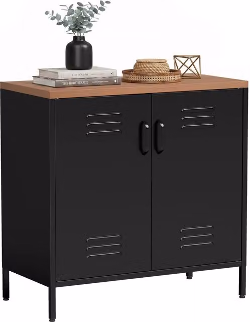 Credenza Mobiletto Multiuso Industriale in Metallo con 2 Ante e Ripiano Regolabile, 80 x 40 x 80 cm, Nero