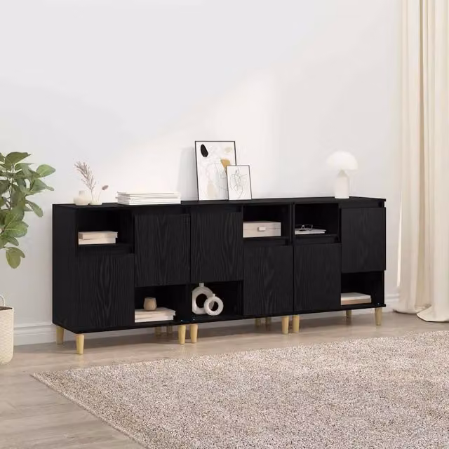 Set di 3 credenze vidaXL moderne in colore nero, L/P/H: 60 x 35 x 70 cm