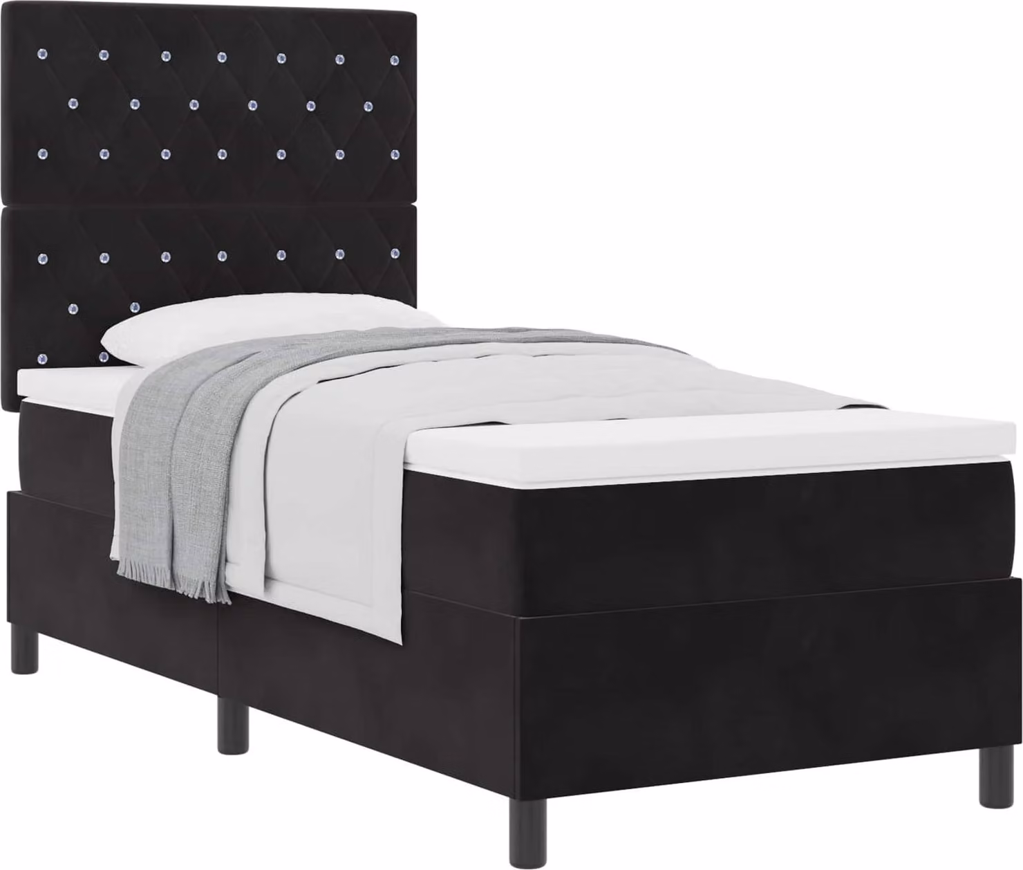 Letto a molle con materasso nero 90 x 200 cm in velluto