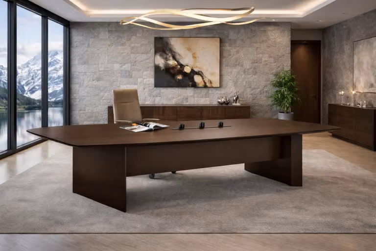 Scrivania moderna marrone, scrivania da ufficio di alta qualità, eleganti mobili in legno