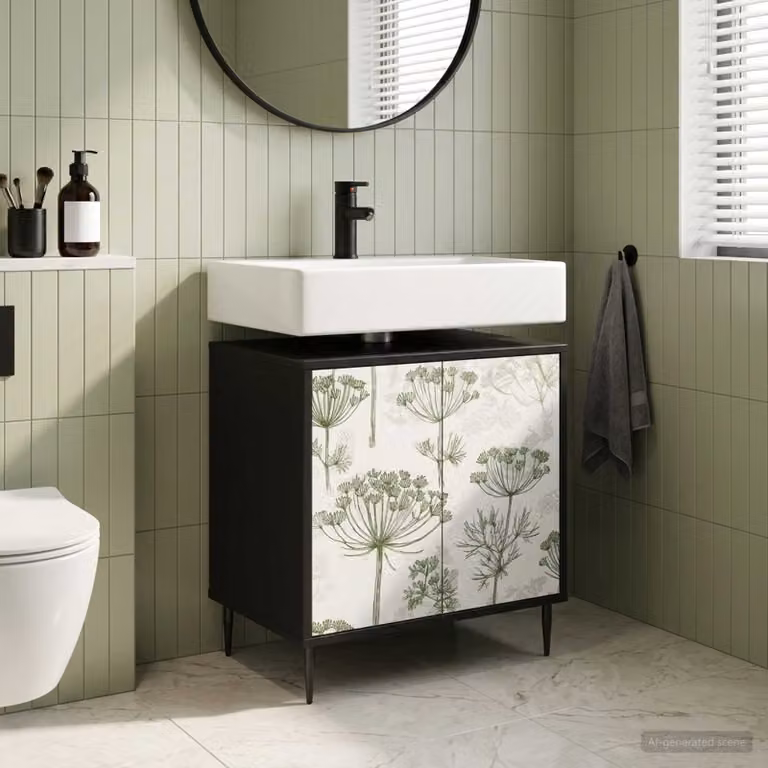 Mobile da bagno moderno vidaXL GOTHA Rovere Nero con ante a cerniera, L: 60 cm, P: 40 cm, H: 61 cm