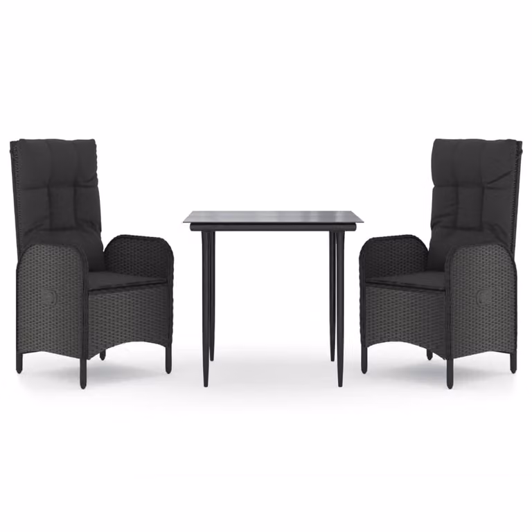 vidaXL set da pranzo da giardino a 3 pezzi con cuscini in polirattan nero