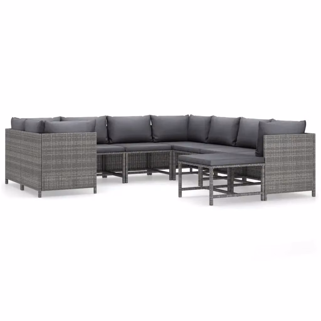 vidaXL Set Divani da Giardino 9 pz a Forma a L con Cuscini in Polyrattan e Struttura in Acciaio Antracite – 2