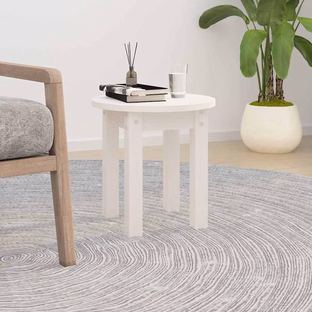 vidaXL Tavolino da Salotto Bianco Rotondo in Legno di Pino Massello L: 35 cm, P: 35 cm