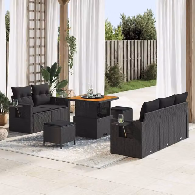 Set Divano da Giardino 8 pz Nero polyrattan 3361684