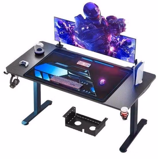 Piano d'appoggio ergonomico per scrivania da computer in fibra di carbonio - 180x70x80 cm - completo di supporto per tastiera e cuffie