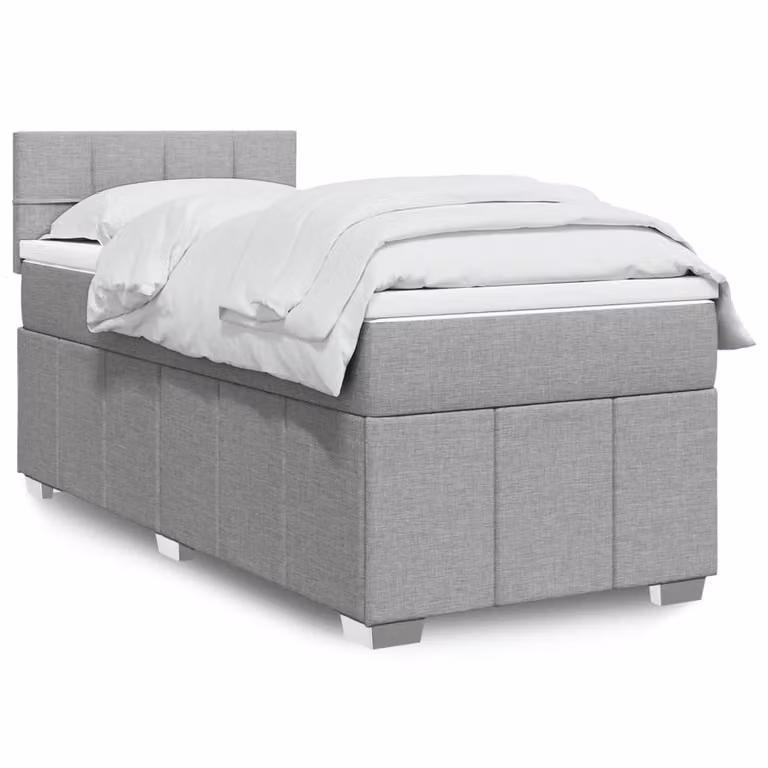 vidaXL Giroletto a Molle con Materasso in Tessuto Grigio Chiaro e Bianco, L/P/H: 90 x 200 cm