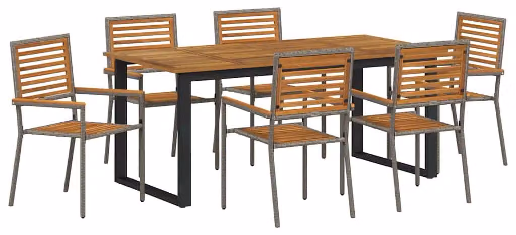 Set da pranzo per esterno, 7 pezzi, grigio, in legno di acacia massello