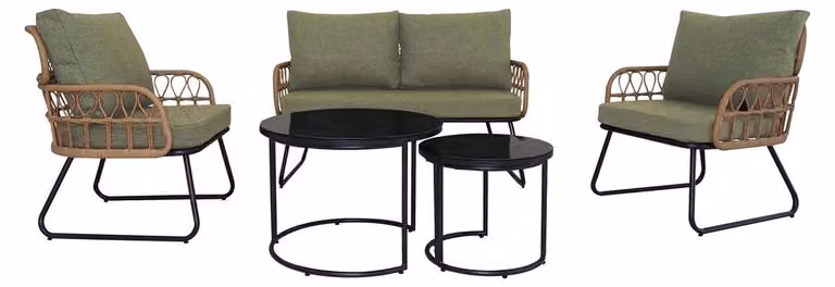 Set da giardino in rattan Happy Home, 5 pezzi con cuscini HGS51-GRN, verde