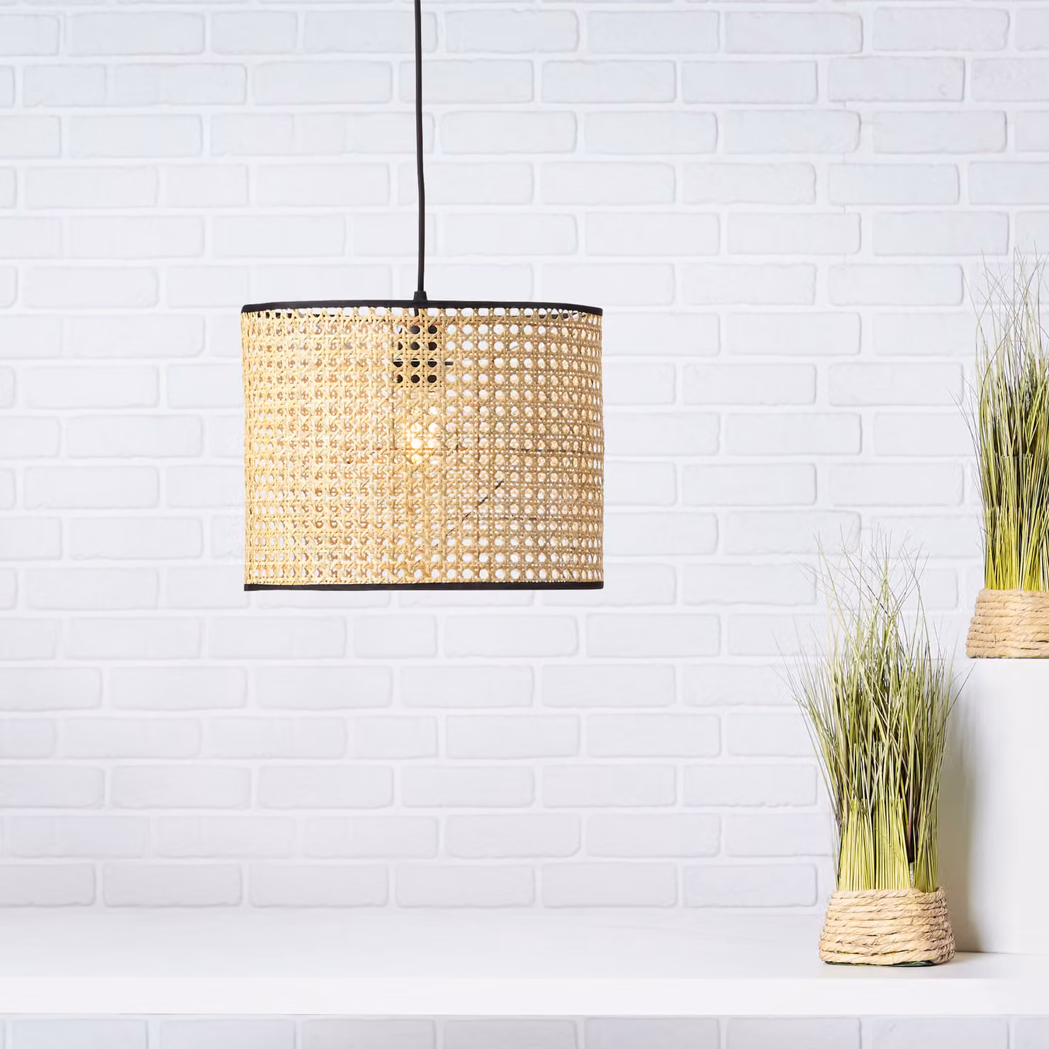 Lampada BRILLANTE Wiley a sospensione 30cm | 1x A60, E27, 60W, adatto per lampade standard (non incluse) | cavo accorciabile | metallo/rattan