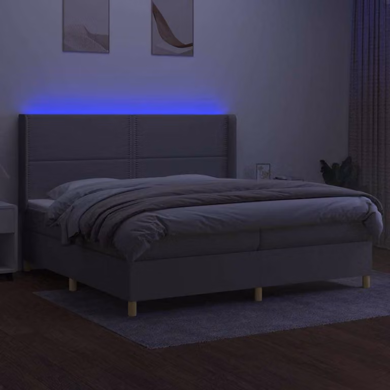 Letto a Molle Materasso e LED Grigio Chiaro 200x200 cm Tessuto