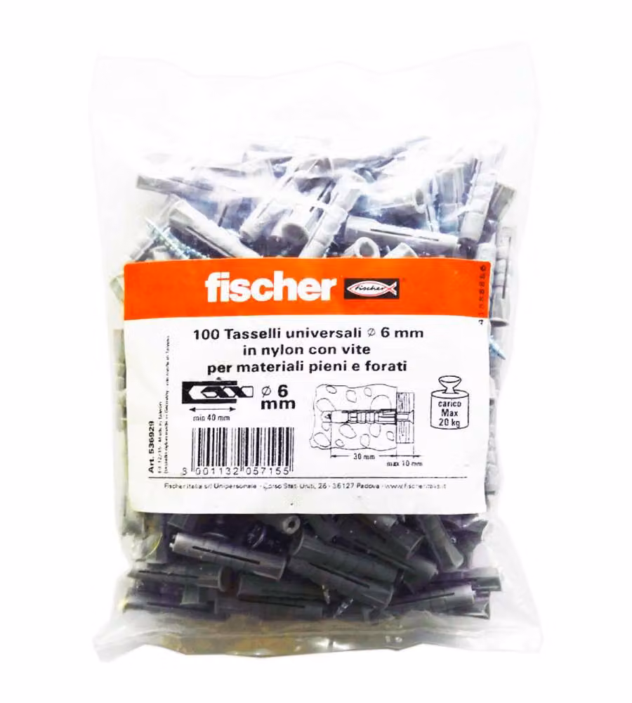 Fischer Tasselli Universali in Nylon Grigio da 6 mm, Confezione da 100 Pezzi – 2