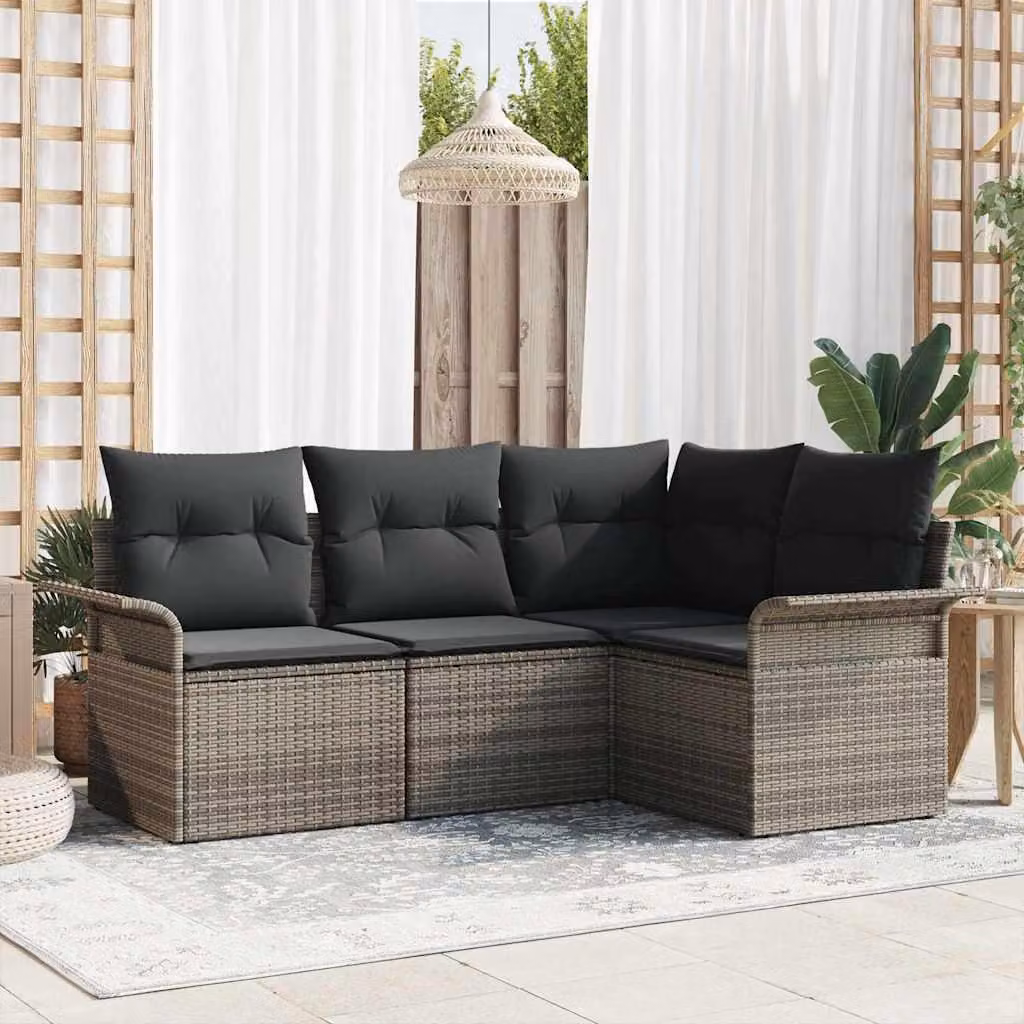 Maison Exclusive - Set da giardino composto da 4 pezzi, divano in rattan sintetico, colore grigio