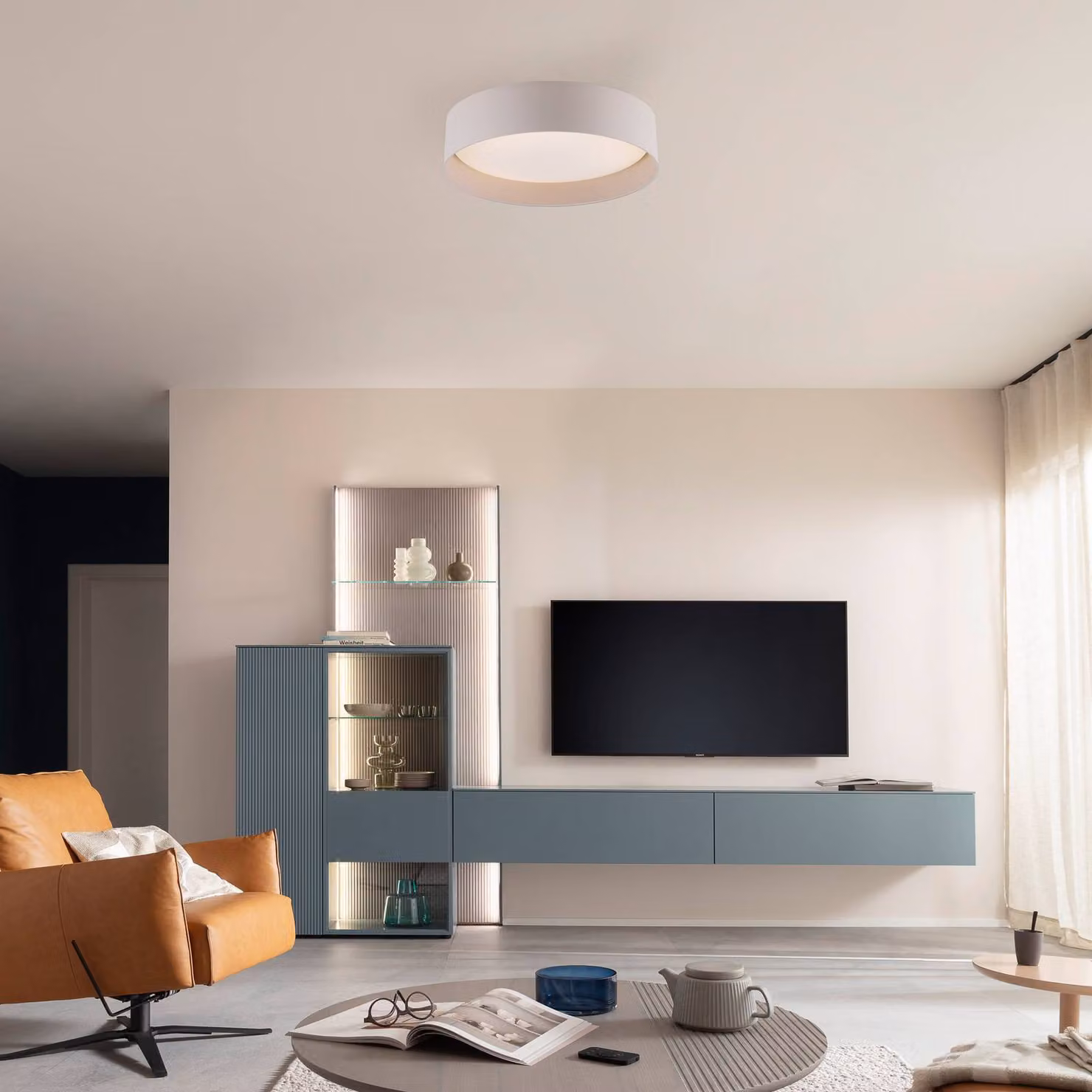 Schöner Wohnen Plafoniera soffitto TAVOLI, dimmerabile, Crema / Ambra, Soggiorno / Sala da pranzo, Metallo, Plafoniera