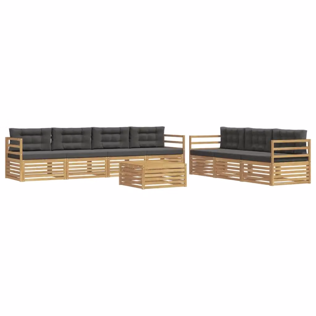 Set di mobili da giardino vidaXL composto da 8 pezzi con divano a 3 posti, tavolino da caffè e cuscini in tessuto resistente ai raggi UV, colore bianco e antracite, struttura in legno di acacia trattato – 2