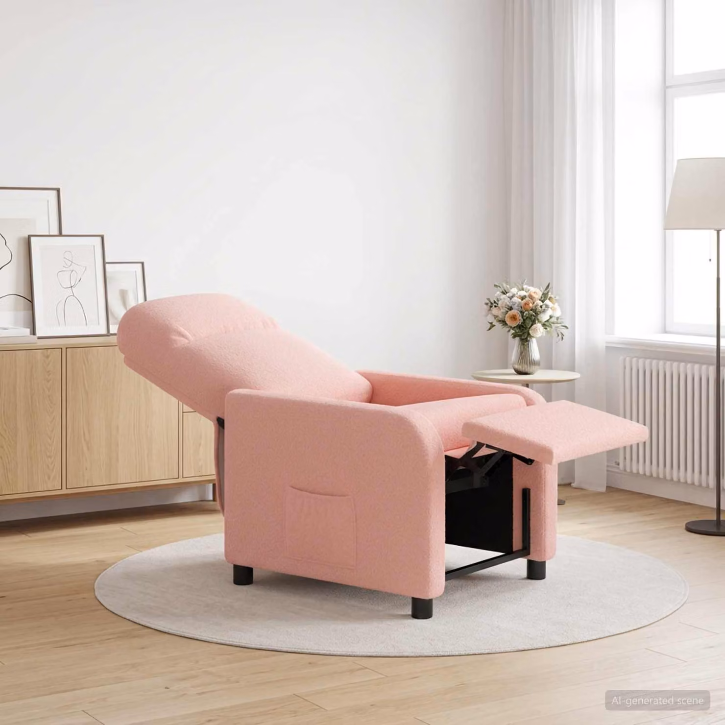 Poltrona reclinabile moderna vidaXL in tessuto bouclé rosa con braccioli