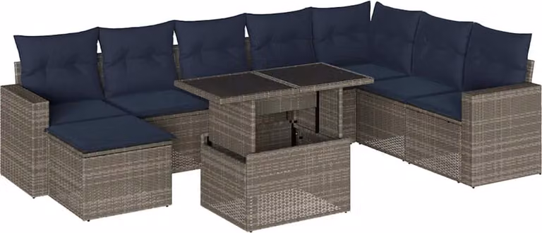 Set Divani da Giardino 9 pz con Cuscini Grigio in Polyrattan