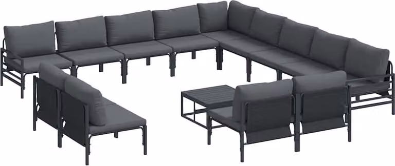 Set Divano da Giardino con cuscino 14 pcs Nero Acciaio