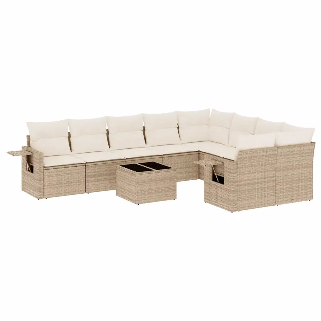 vidaXL Set Divano da Giardino 10 pz in Polyrattan con Cuscini Beige e Tavolino da Esterno – 2