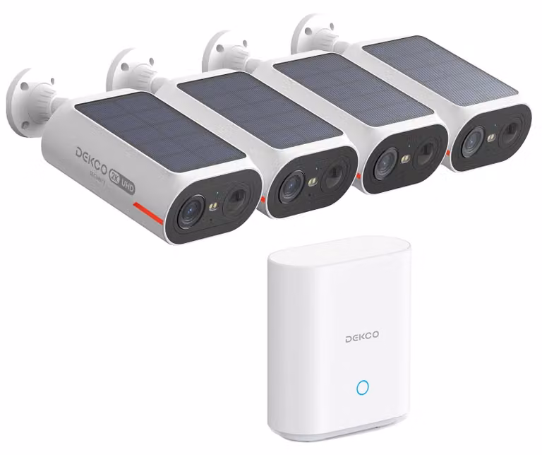 Sistema di videosorveglianza solare, connettività wireless, monitoraggio in tempo reale, beige