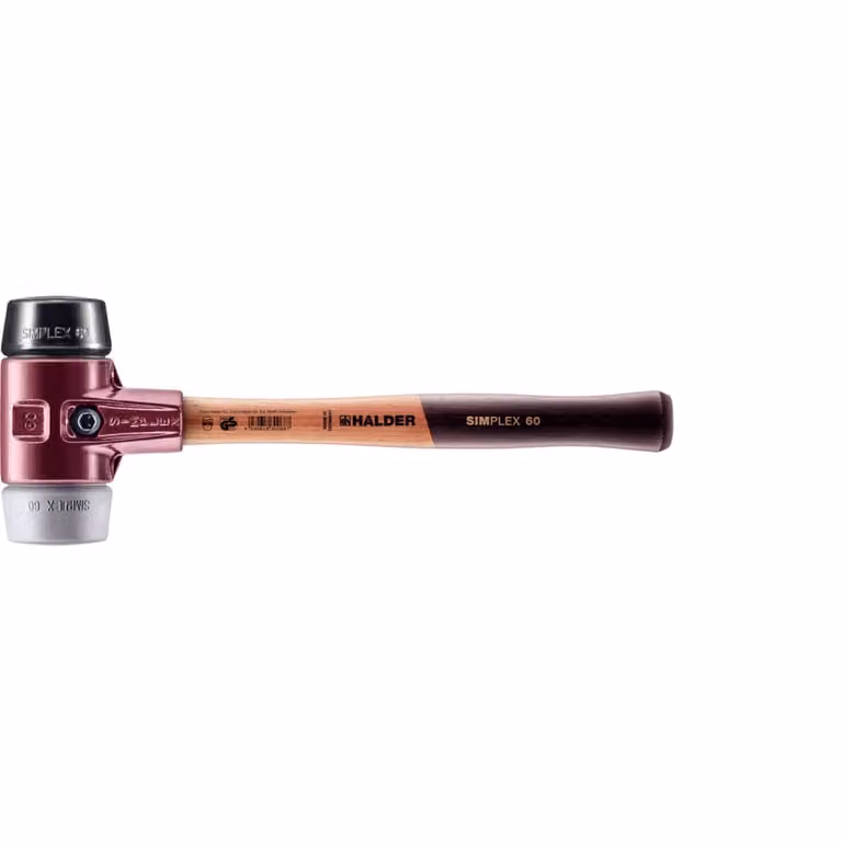 Mazza SIMPLEX soft-face con alloggiamento TE e manico in legno, Ø 60, composizione in gomma / TPE-mid