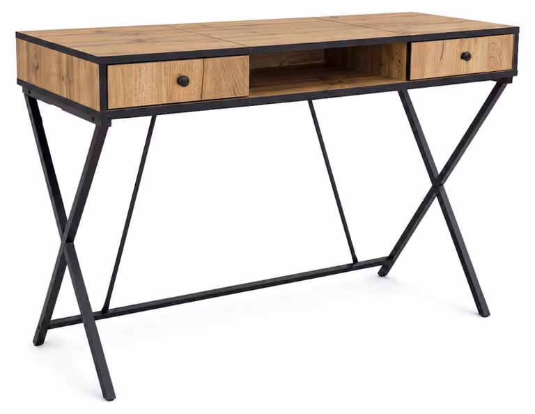 Scrivania PC industriale Rovere Craft CROSSLINE 120 cm 2 cassetti 1 ripiano gambe nere