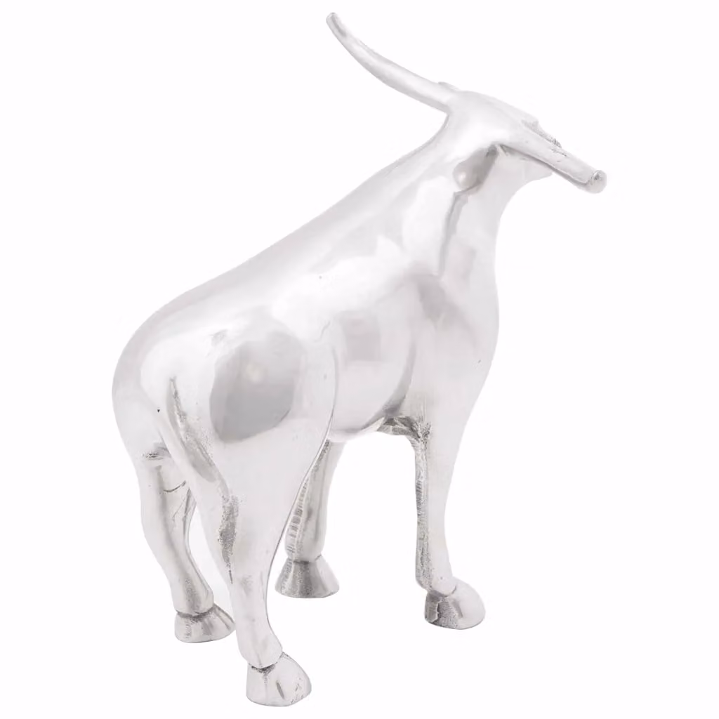 Scultura di toro moderna vidaXL in metallo color argento L: 20 cm, P: 17 cm, H: 23 cm