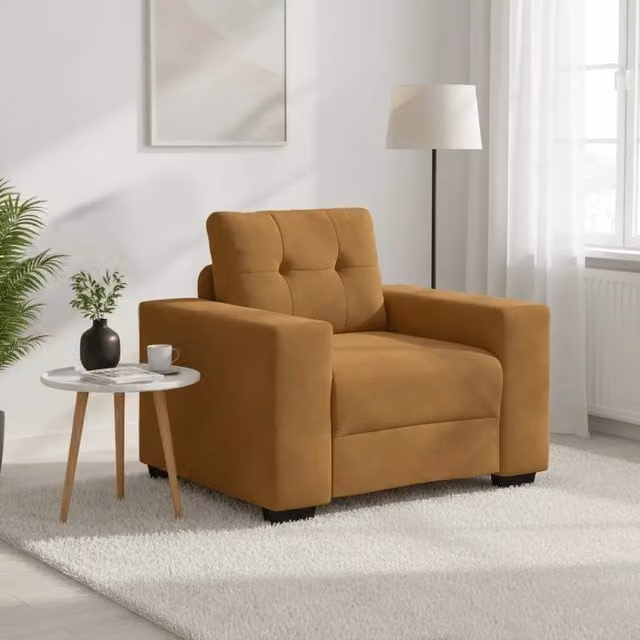 Poltrona moderna vidaXL in velluto marrone con braccioli L/P/H: 100 x 78 x 80 cm – 1