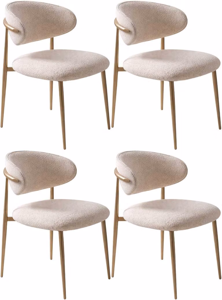 4 sedie in stile moderno, colore beige, per soggiorno accogliente, in tessuto e metallo, nuove