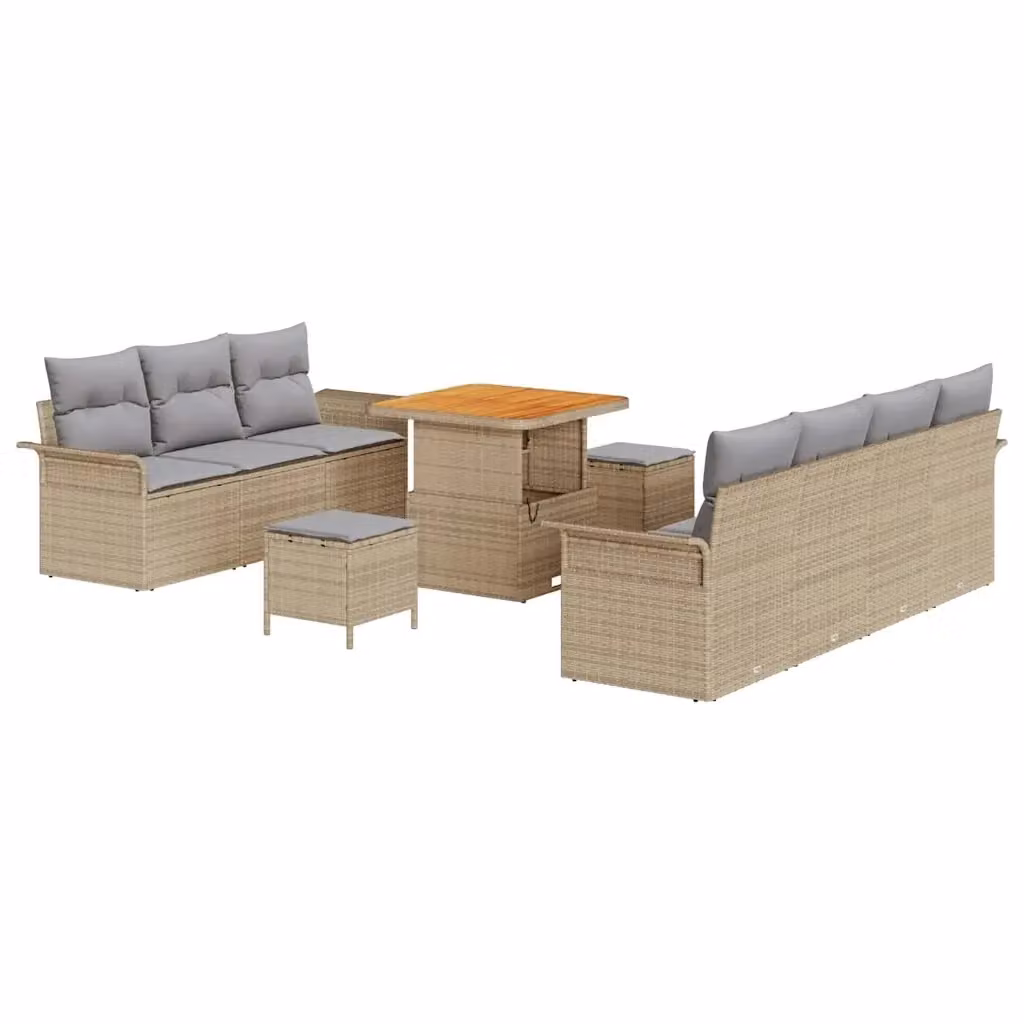 Set Divano da Giardino a L con Tavolino e Ottoman vidaXL, Colore Beige e Grigio – 2