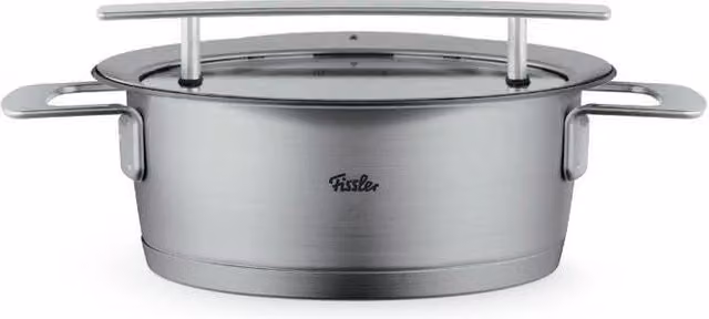 Casseruola Bassa Fissler Phi Collection in Acciaio Inox con Coperchio in Vetro, Argento, Diametro: 20 cm, Capacità: 2,3 l