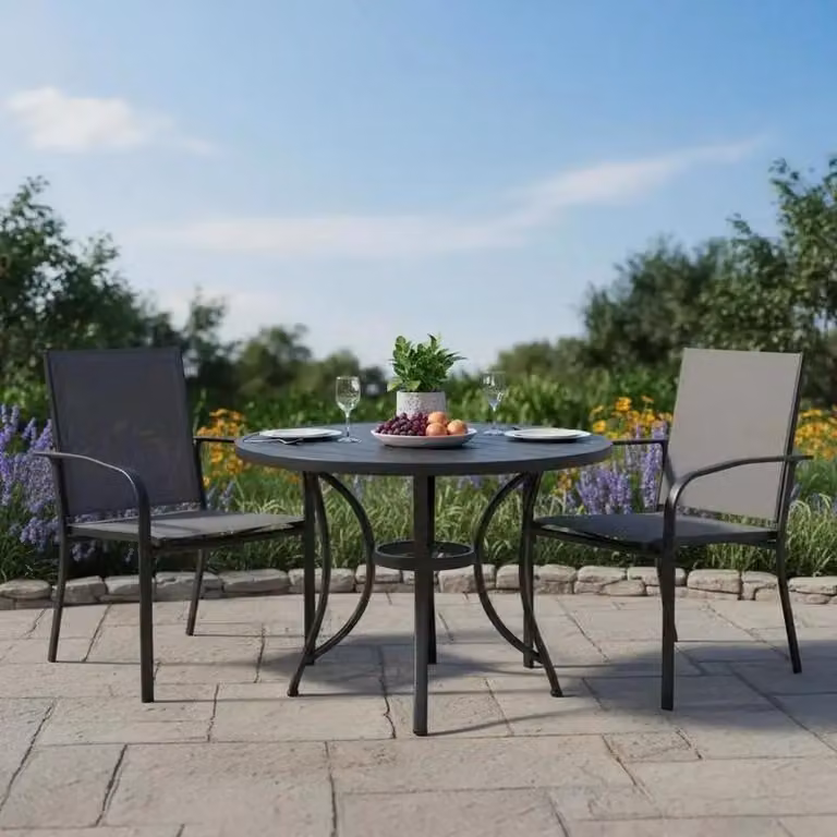Set di 2 sedie da pranzo per esterni, con tessuto traspirante, colore grigio