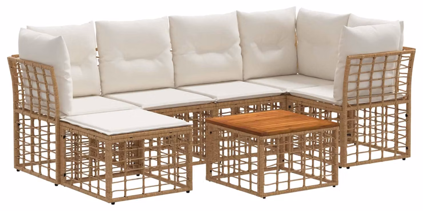 Set di divani da esterno 7 pcs Naturale e Bianco Crema