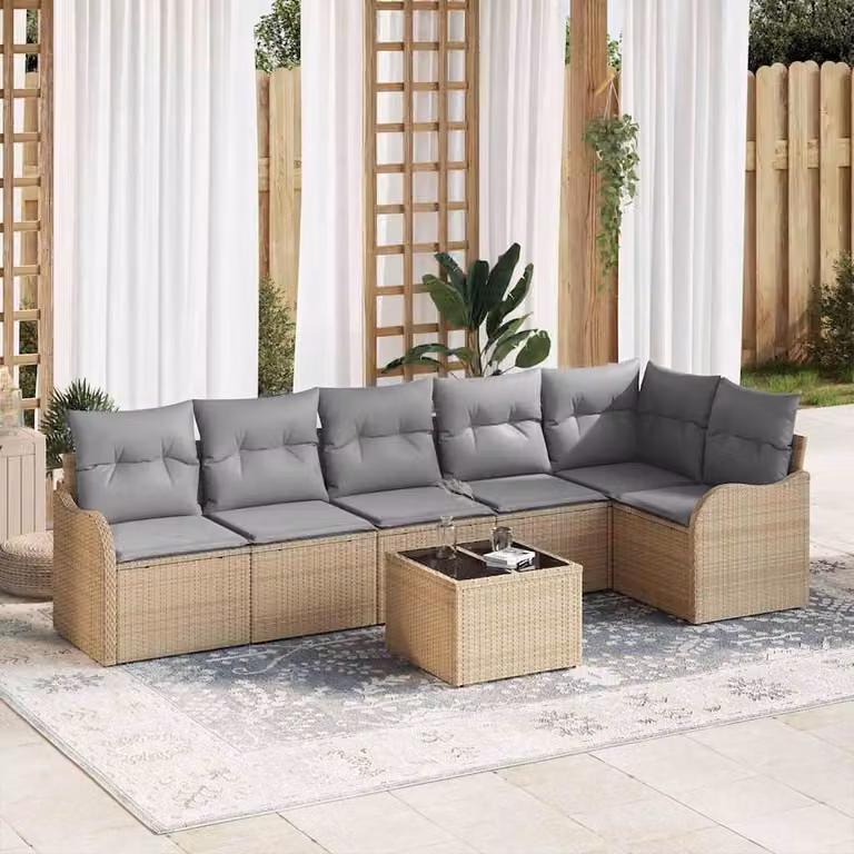Maison Exclusive - Set Divano da Giardino 7 pcs Beige polyrattan