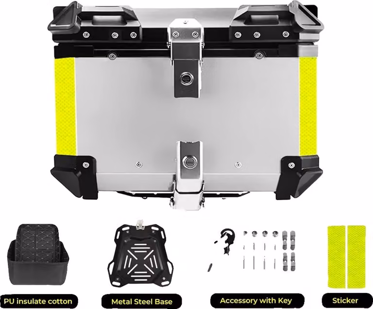Portapacchi posteriore per moto, in alluminio impermeabile, disponibile nelle opzioni 45L/55L/65L, modello da 55L color argento