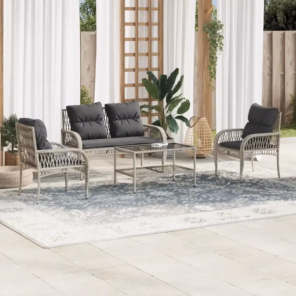 Set Salotto da Giardino Moderno DESIGN IN in Polyrattan Grigio con Divano a 2 Posti, Poltrone, Tavolino e Cuscini – 2