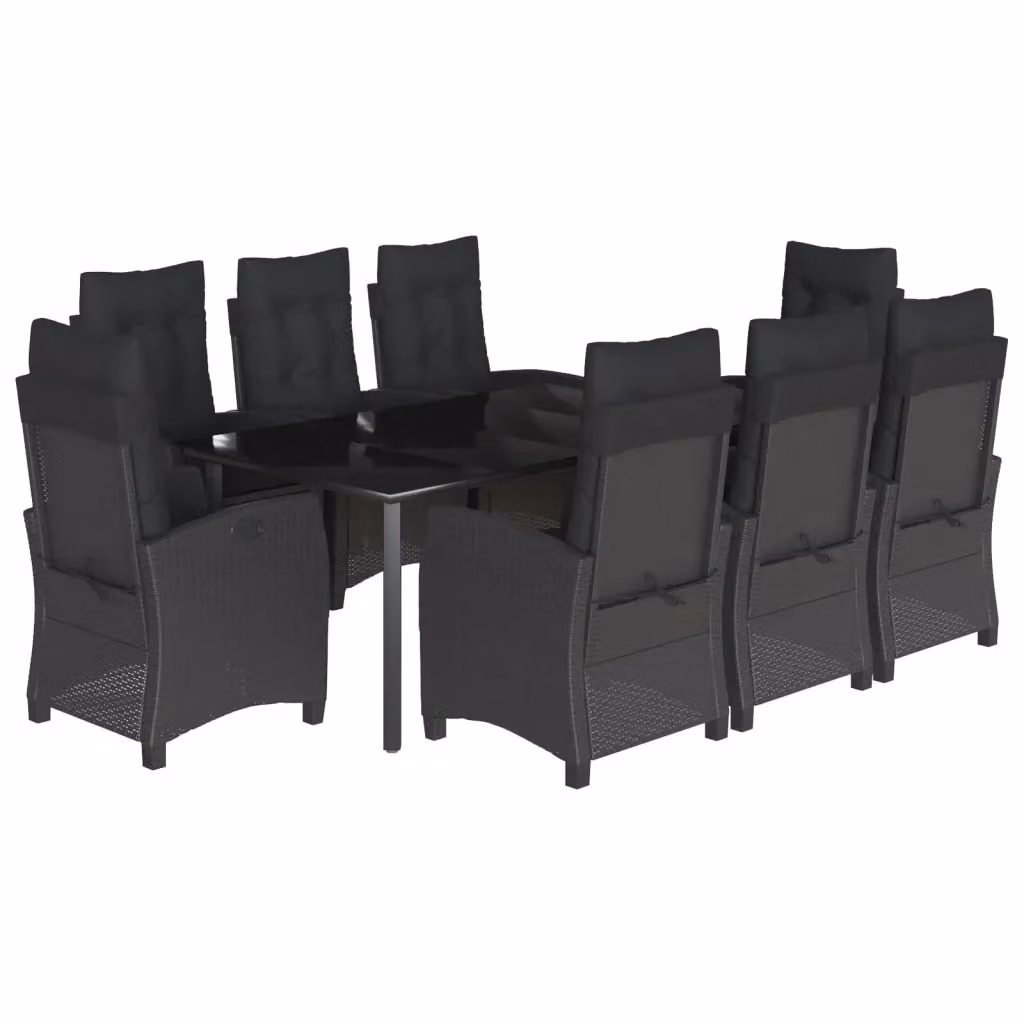 Set da pranzo da giardino vidaXL in polyrattan nero con tavolo in vetro e 9 pezzi – 2