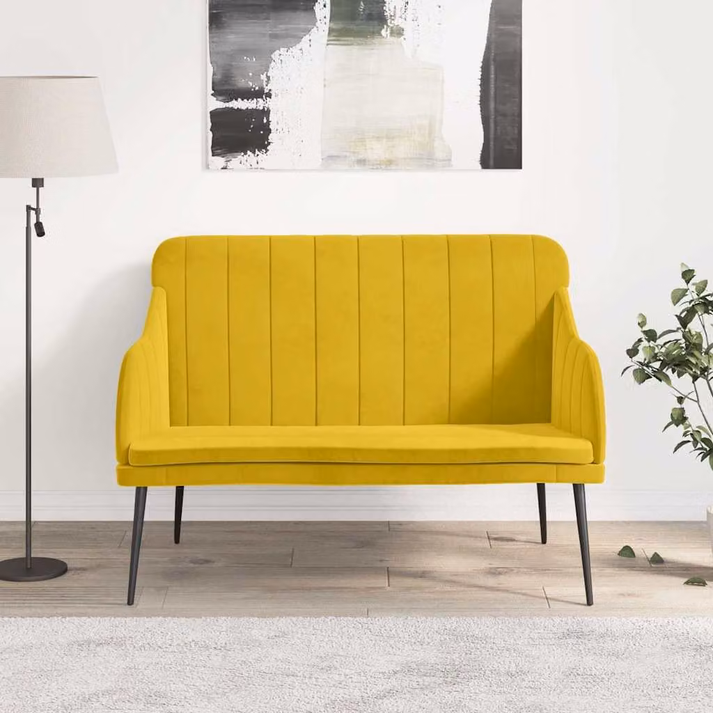 Panca moderna vidaXL in velluto giallo L: 110 cm, P: 76 cm, H: 80 cm