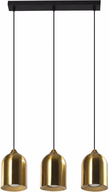 Lampada sospesa moderna Light Prestige in metallo nera e oro con 3 paralumi per lampadine GU10, diametro 46 cm