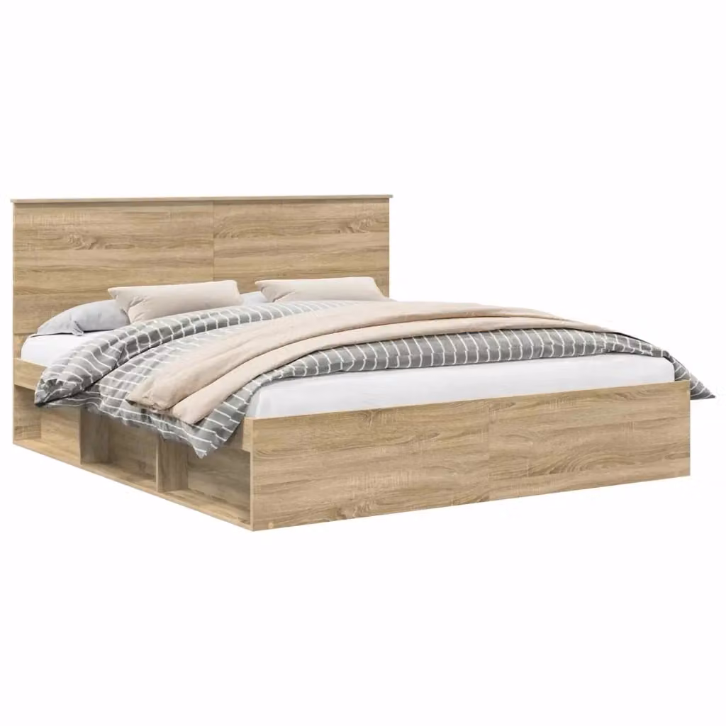 Struttura del letto moderna vidaXL in pino massello e MDF, colore marrone, 200 x 200 cm – 2