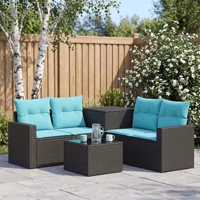 Set di divani 6 pz Nero e Blu 55 x 55 x 37 cm 3447390