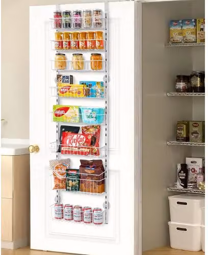 Organizzatore per Dispensa VEVOR Sopra Porta con 8 Ripiani Regolabili in Acciaio, Porta Spezie Sospeso Bianco