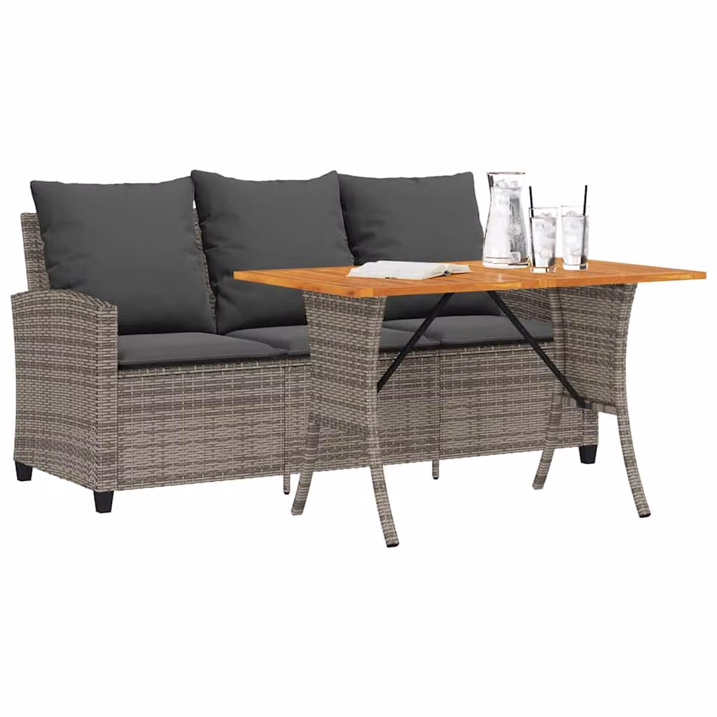 Set da giardino vidaXL composto da divano da esterno a 3 posti con cuscini e tavolino da caffè, colore grigio